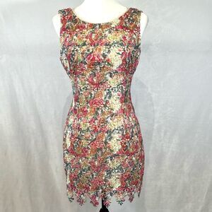 Colorful lace detail hem scoop back dress size medium